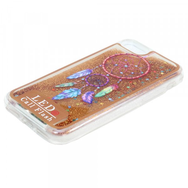 Wholesale iPhone 7 LED Flash Design Liquid Star Dust Case (Dream Catcher Gold)